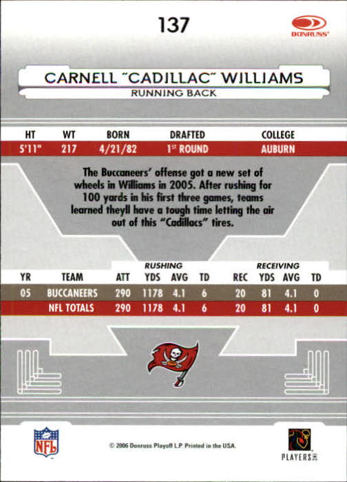 2006 Leaf Certified Materials #137 Cadillac Williams back image