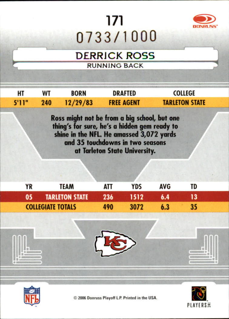2006 Leaf Certified Materials #171 Derrick Ross/1000 RC back image