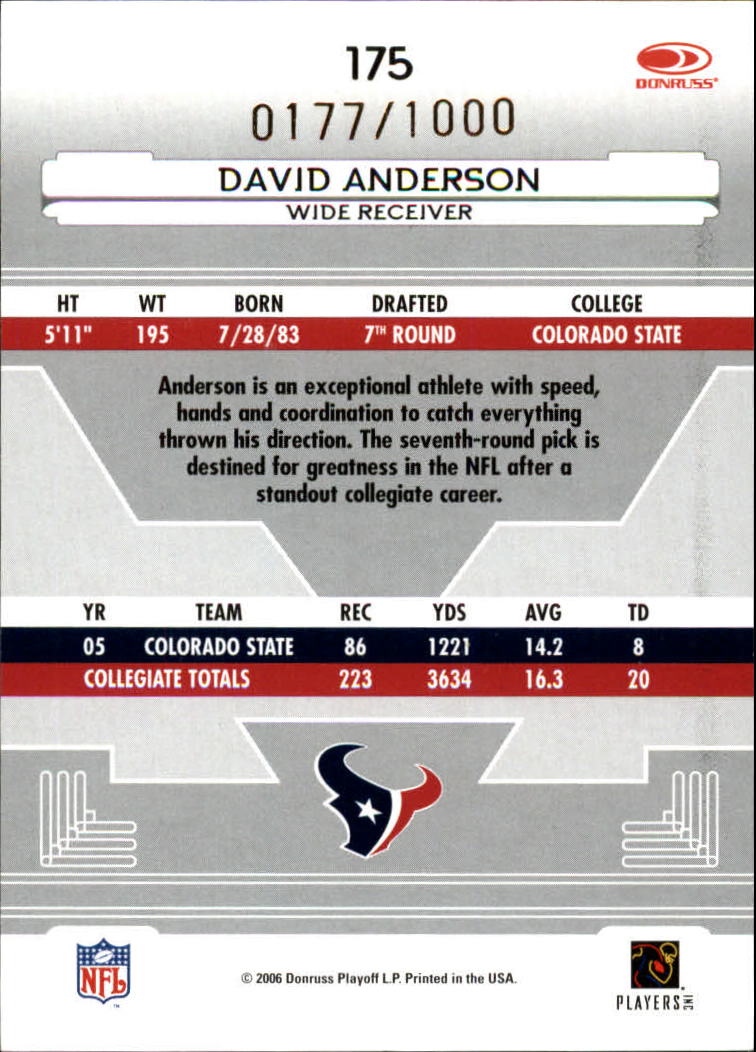 2006 Leaf Certified Materials #175 David Anderson/1000 RC back image