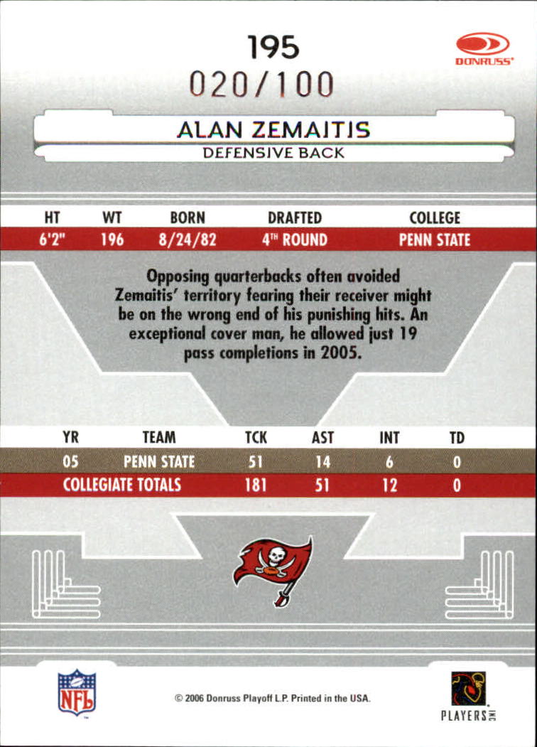 2006 Leaf Certified Materials Mirror Red #195 Alan Zemaitis back image