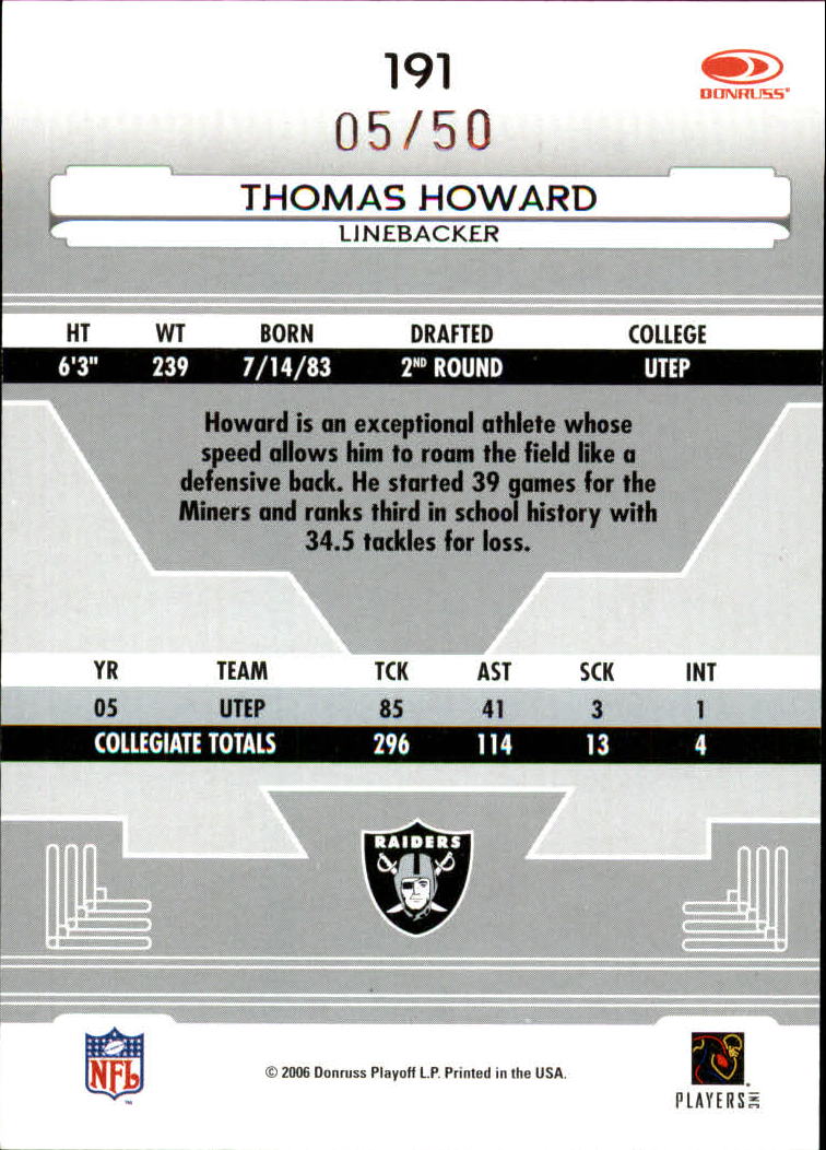 2006 Leaf Certified Materials Mirror Blue #191 Thomas Howard back image