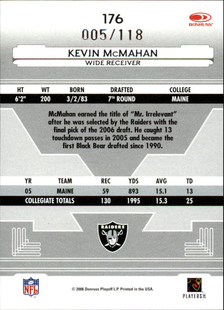 2006 Leaf Certified Materials Mirror Red Signatures #176 Kevin McMahan/118 back image