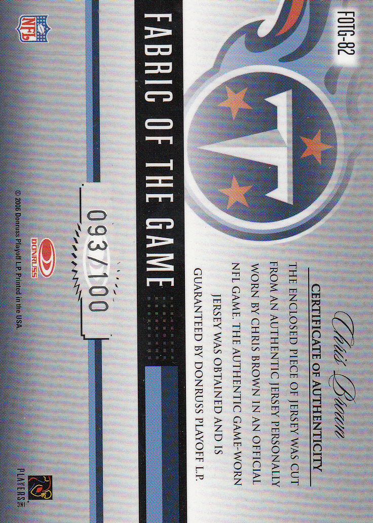 2006 Leaf Certified Materials Fabric of the Game #82 Chris Brown back image
