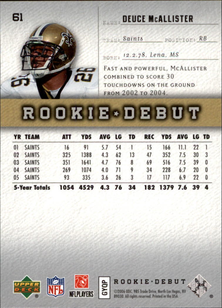 A1866- 2006 Upper Deck Rookie Debut FB +Inserts -You Pick- 15+ FREE US SHIP - Picture 115 of 359