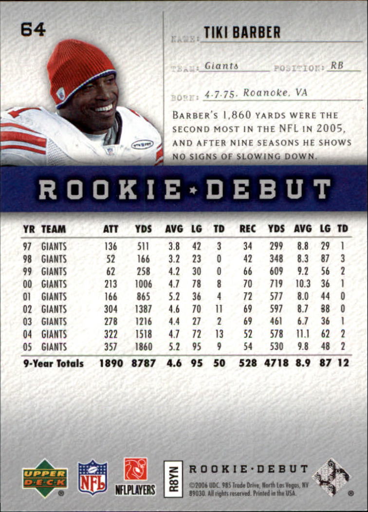 A1866- 2006 Upper Deck Rookie Debut FB +Inserts -You Pick- 15+ FREE US SHIP - Picture 121 of 359