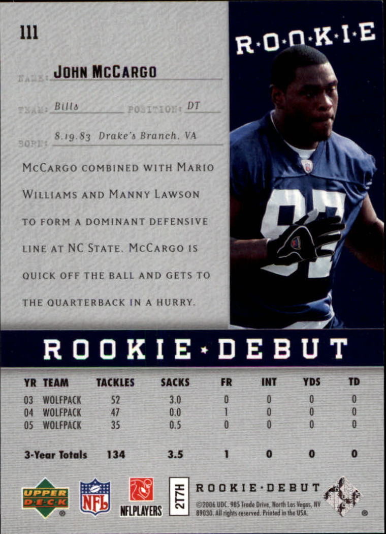 2006 Upper Deck Rookie Debut #111 John McCargo RC back image
