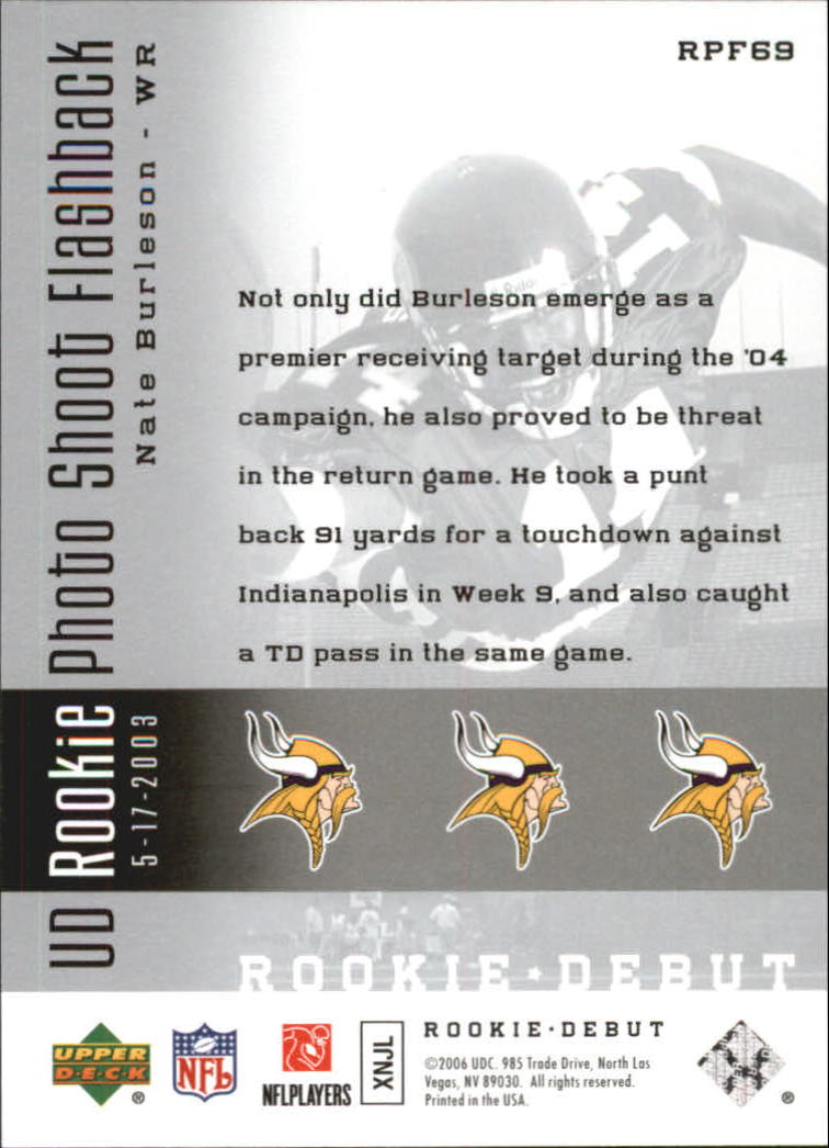 2006 Upper Deck Rookie Debut Rookie Photo Shoot Flashback Silver #RPF69 Nate Burleson back image