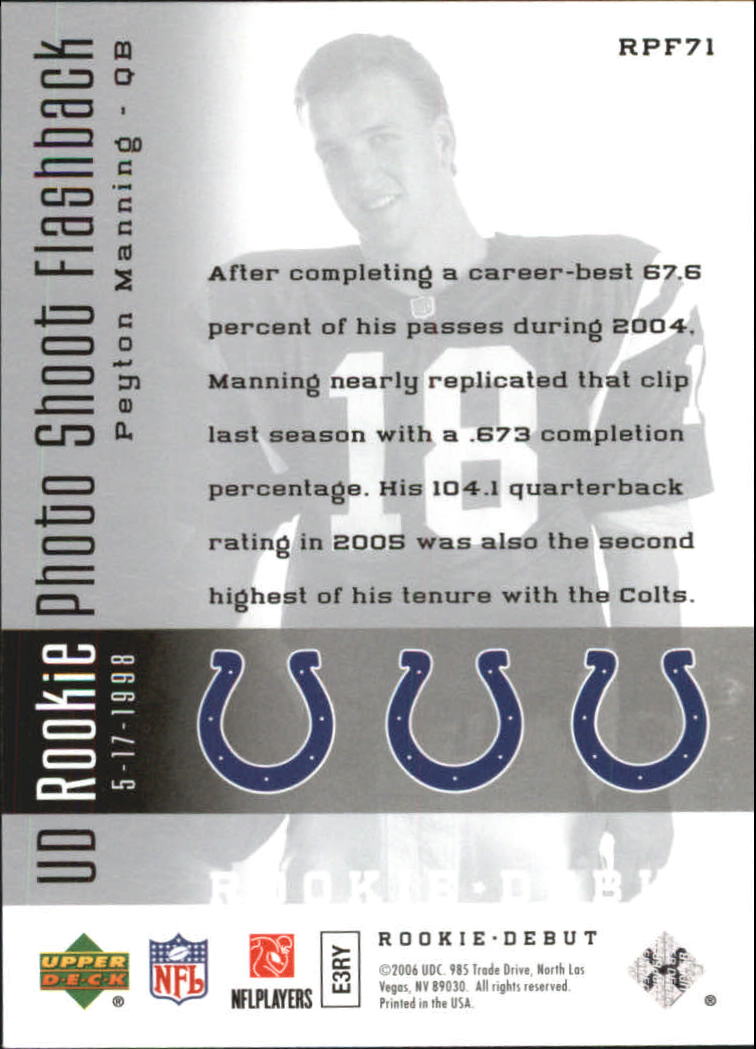 Peyton Manning upper deck UD Rookie Photo Shoot Flashback