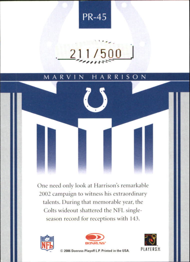 2006 Donruss Gridiron Gear Performers Gold #45 Marvin Harrison back image
