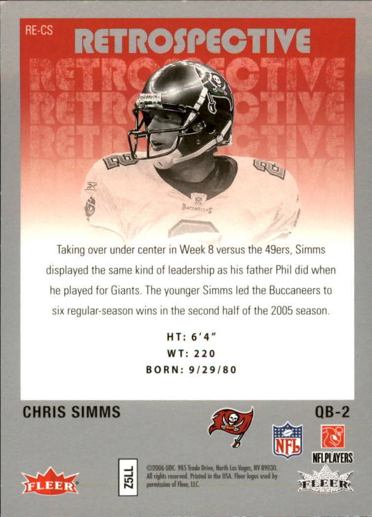 2006 Hot Prospects Retrospective #RECS Chris Simms back image