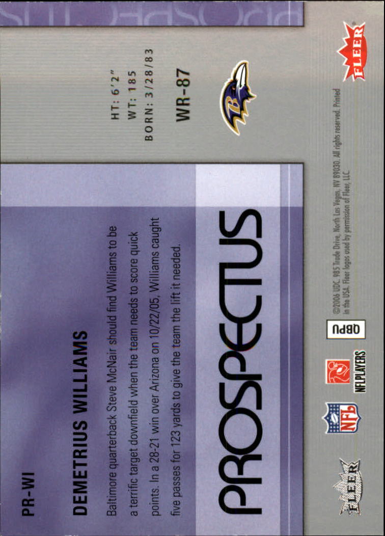 2006 Hot Prospects Prospectus #PRWI Demetrius Williams back image