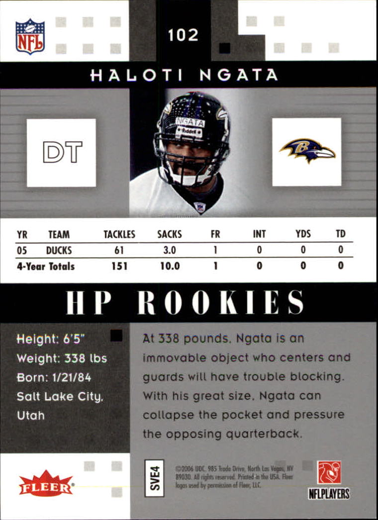 2006 Hot Prospects #102 Haloti Ngata RC back image