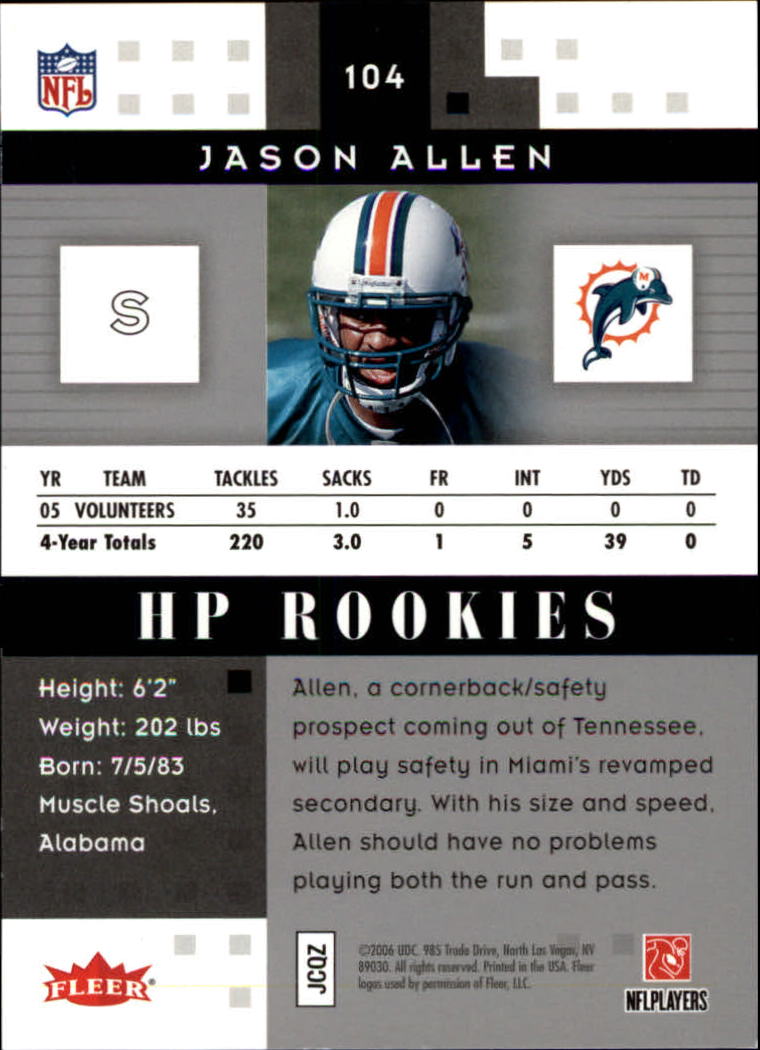 2006 Hot Prospects #104 Jason Allen RC back image