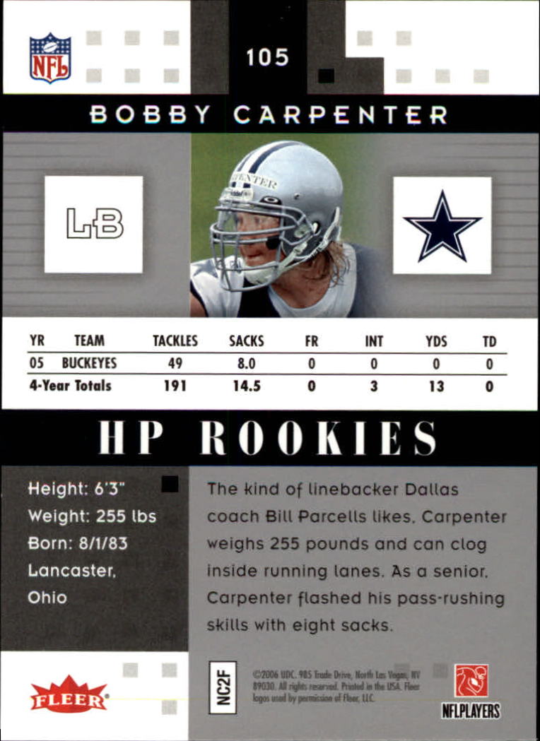 2006 Hot Prospects #105 Bobby Carpenter RC back image