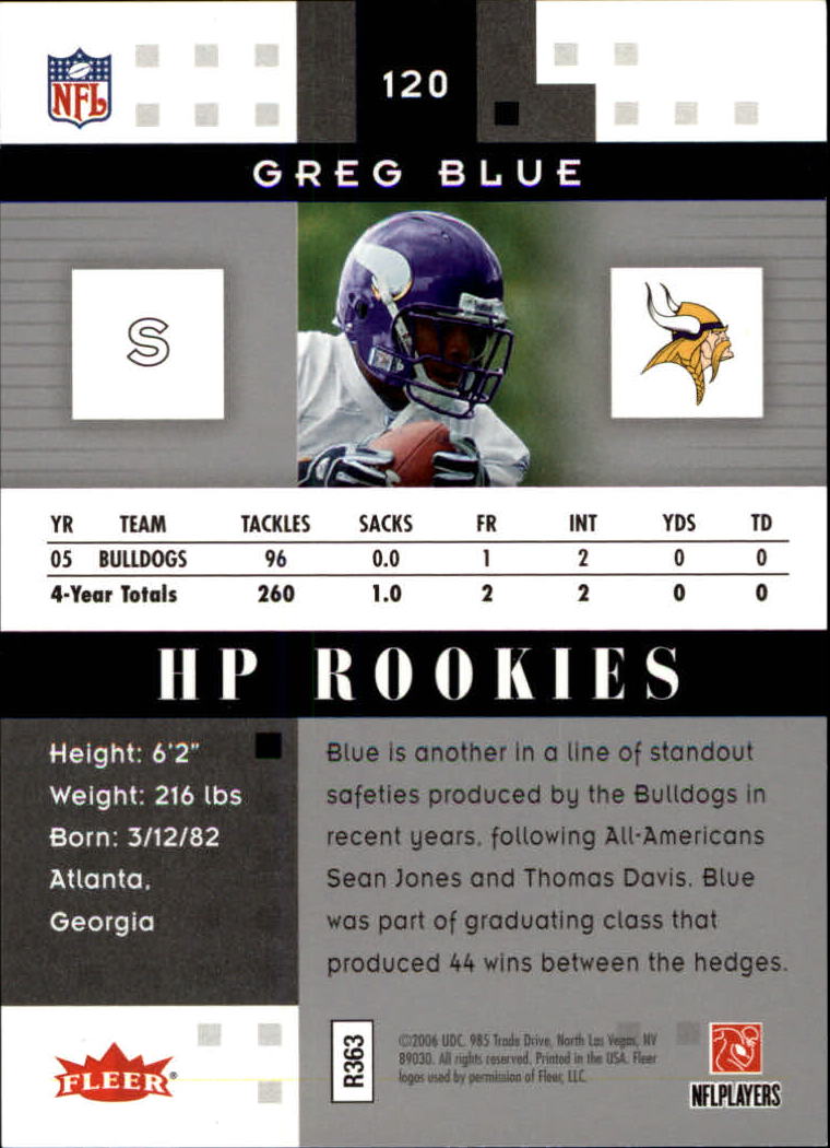 2006 Hot Prospects #120 Greg Blue RC back image