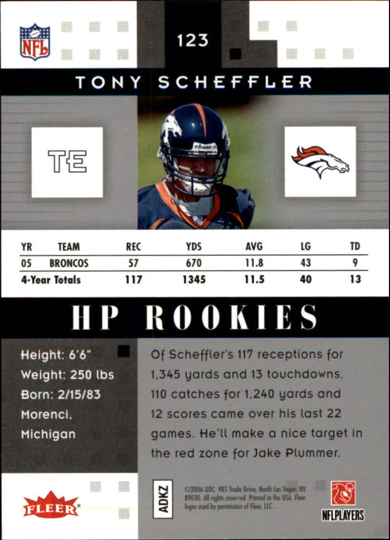 2006 Hot Prospects #123 Tony Scheffler RC back image