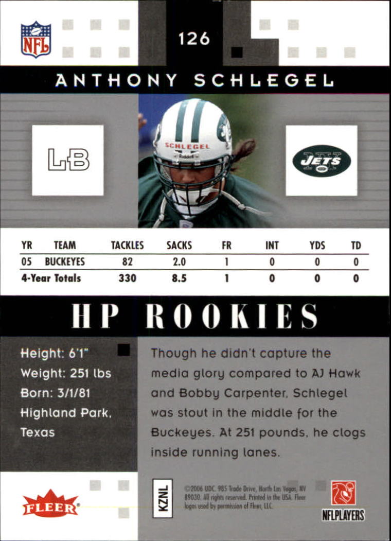 2006 Hot Prospects #126 Anthony Schlegel RC back image