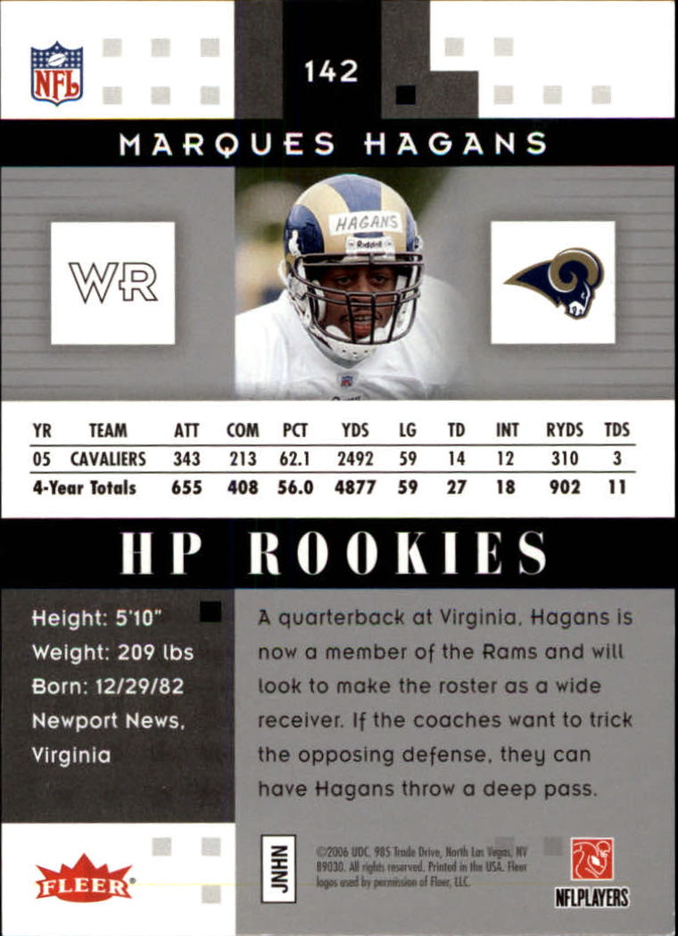 2006 Hot Prospects #142 Marques Hagans RC back image