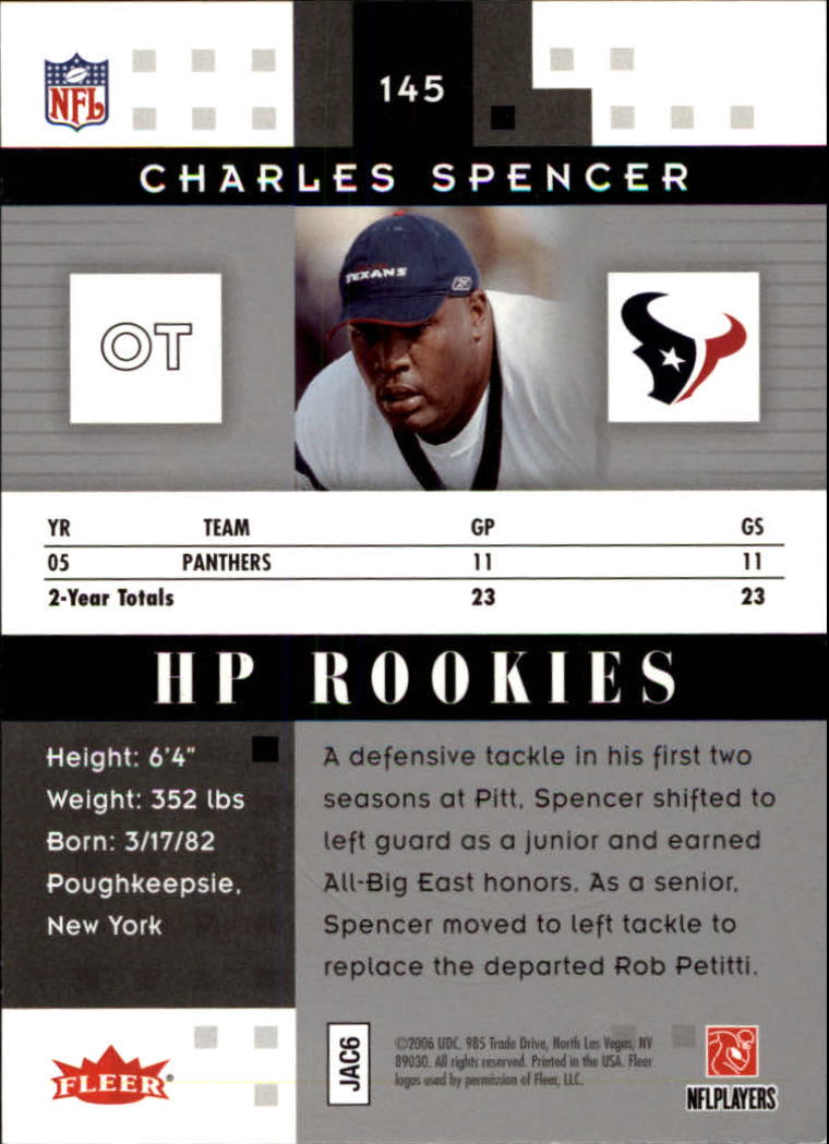 2006 Hot Prospects #145 Charles Spencer RC back image