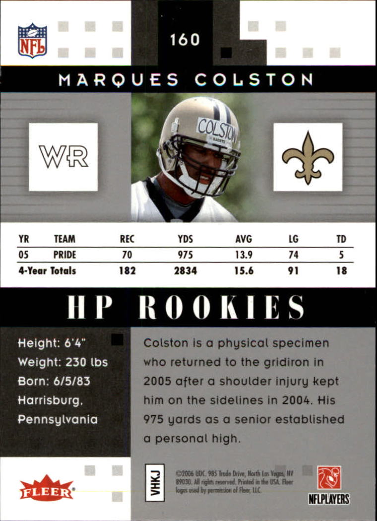 2006 Hot Prospects #160 Marques Colston RC back image
