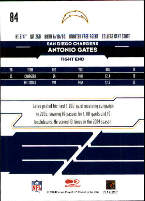 2006 Leaf Rookies and Stars #84 Antonio Gates back image