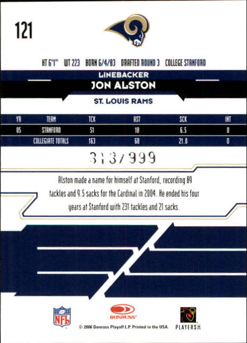 2006 Leaf Rookies and Stars #121 Jon Alston RC back image
