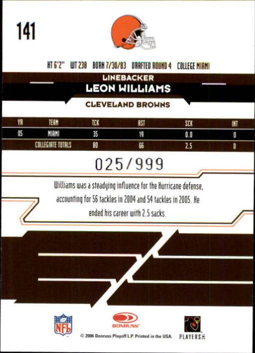 2006 Leaf Rookies and Stars #141 Leon Williams RC back image