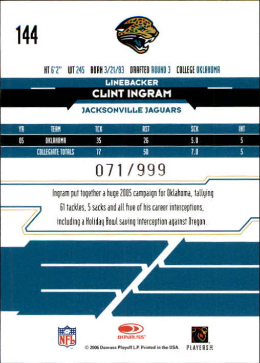 2006 Leaf Rookies and Stars #144 Clint Ingram RC back image