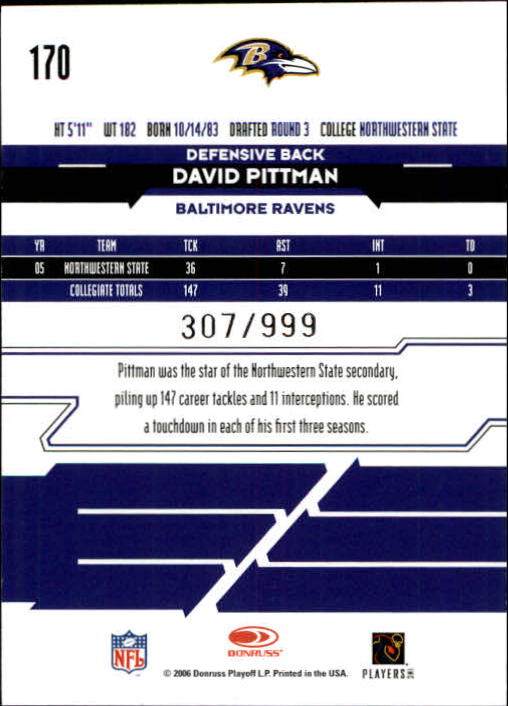 2006 Leaf Rookies and Stars #170 David Pittman RC back image