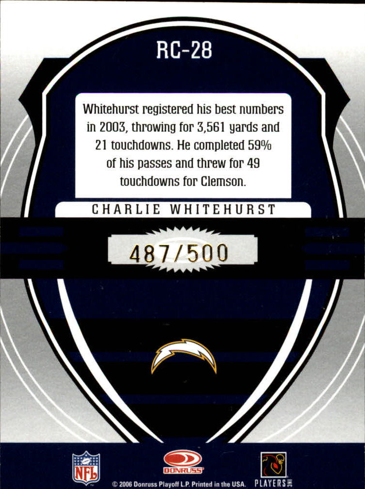 2006 Leaf Rookies and Stars Rookie Crusade Blue #28 Charlie Whitehurst back image