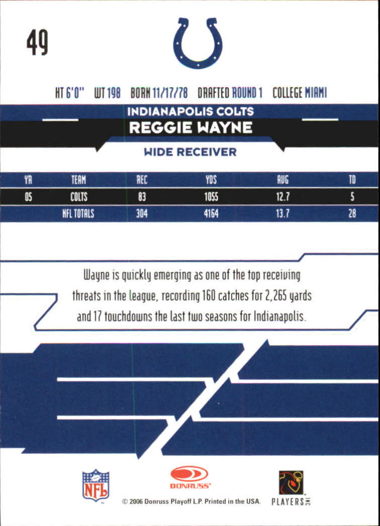 2006 Leaf Rookies and Stars Longevity Target #49 Reggie Wayne back image