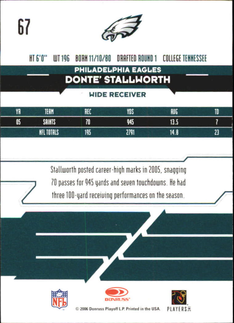 2006 Leaf Rookies and Stars Longevity Target #67 Donte Stallworth back image