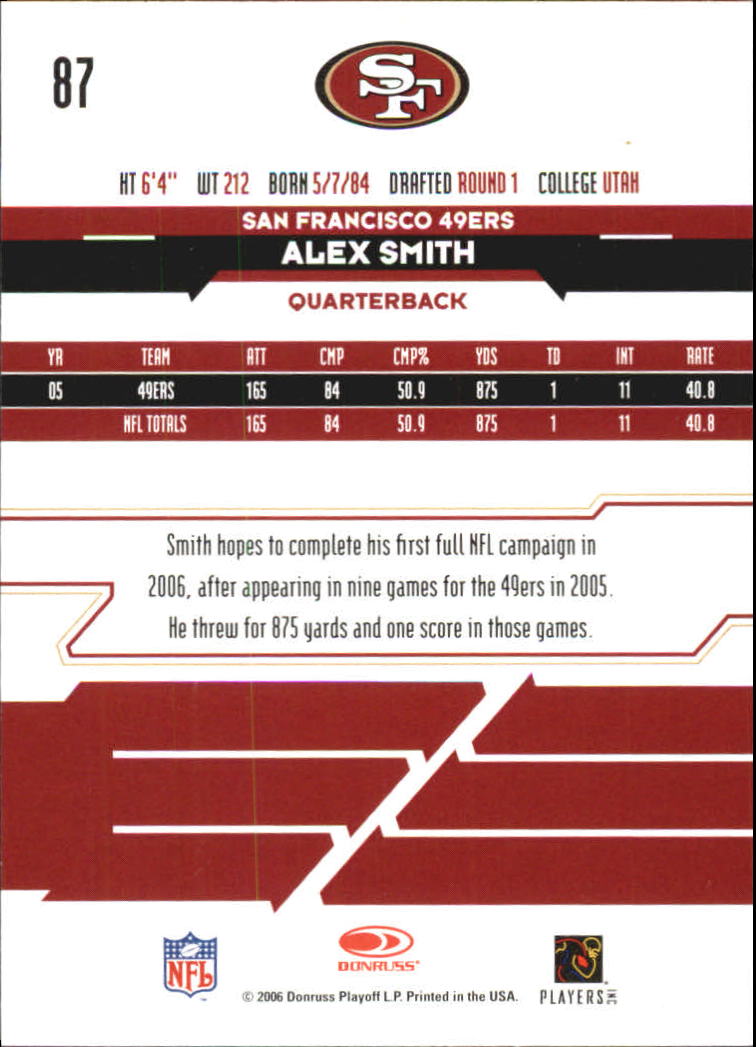 2006 Leaf Rookies and Stars Longevity Target #87 Alex Smith QB back image