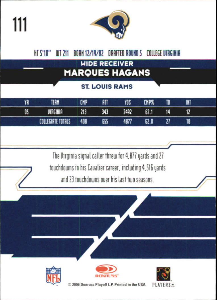2006 Leaf Rookies and Stars Longevity Target #111 Marques Hagans RC back image