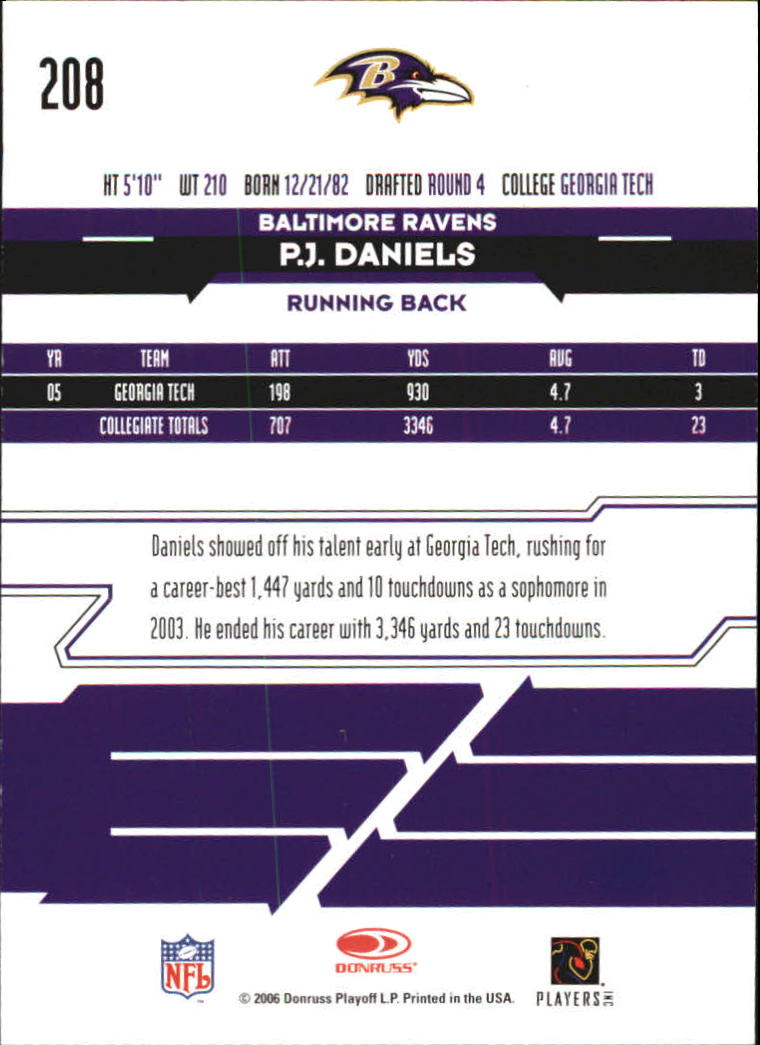 2006 Leaf Rookies and Stars Longevity Target #208 P.J. Daniels RC back image