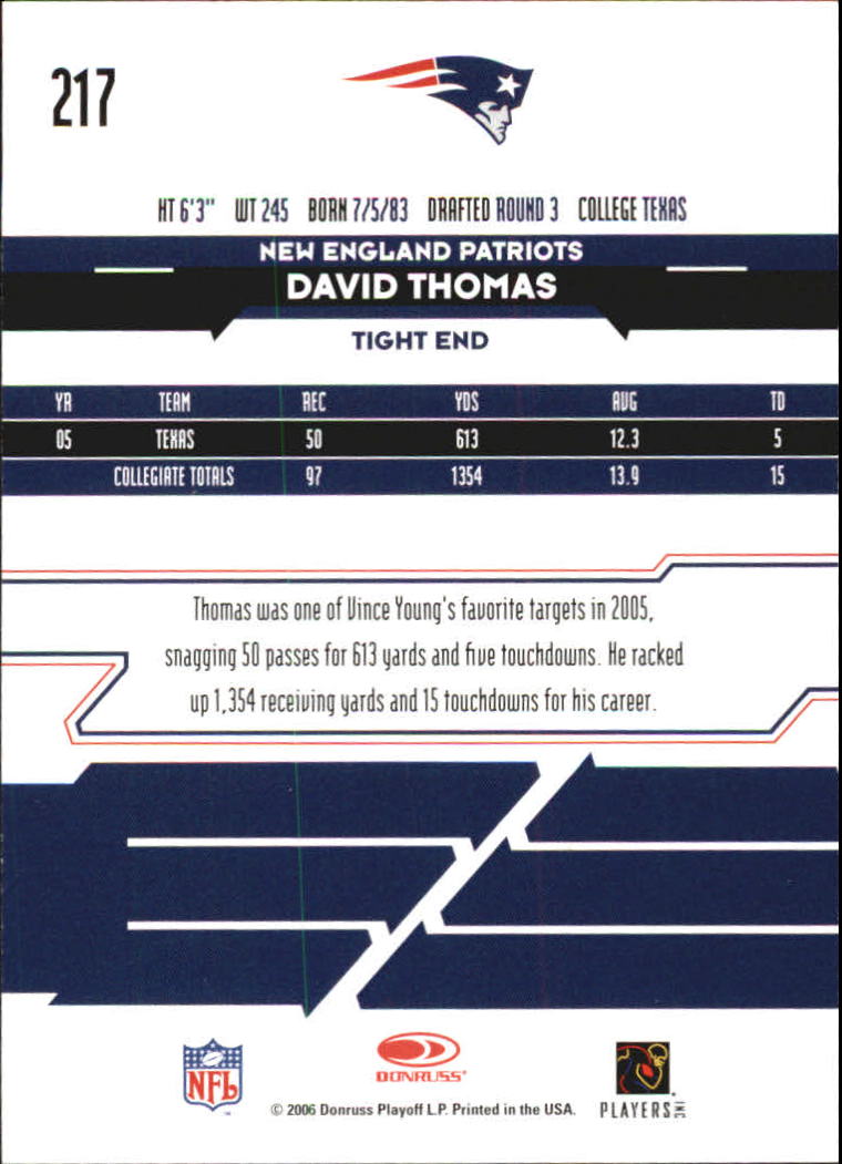 2006 Leaf Rookies and Stars Longevity Target #217 David Thomas RC back image