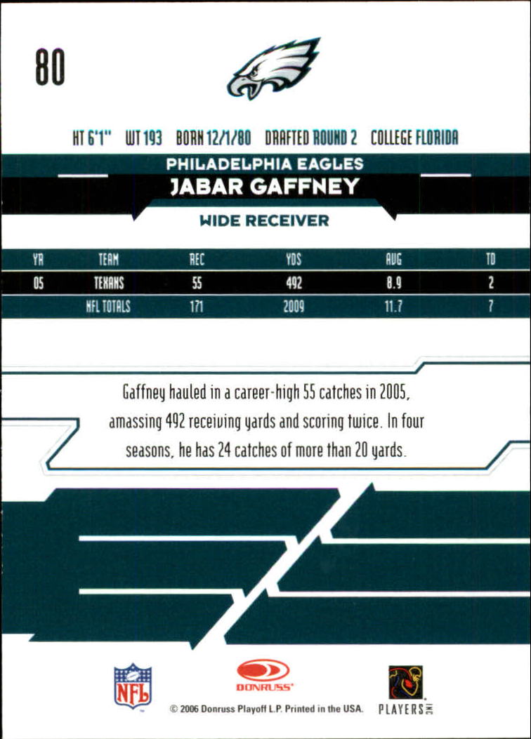 2006 Leaf Rookies and Stars Longevity Target Ruby Parallel #80 Jabar Gaffney back image