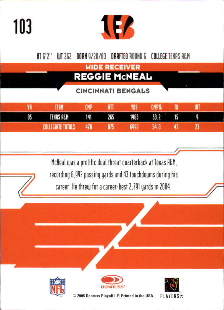 2006 Leaf Rookies and Stars Longevity Target Ruby Parallel #103 Reggie McNeal  back image