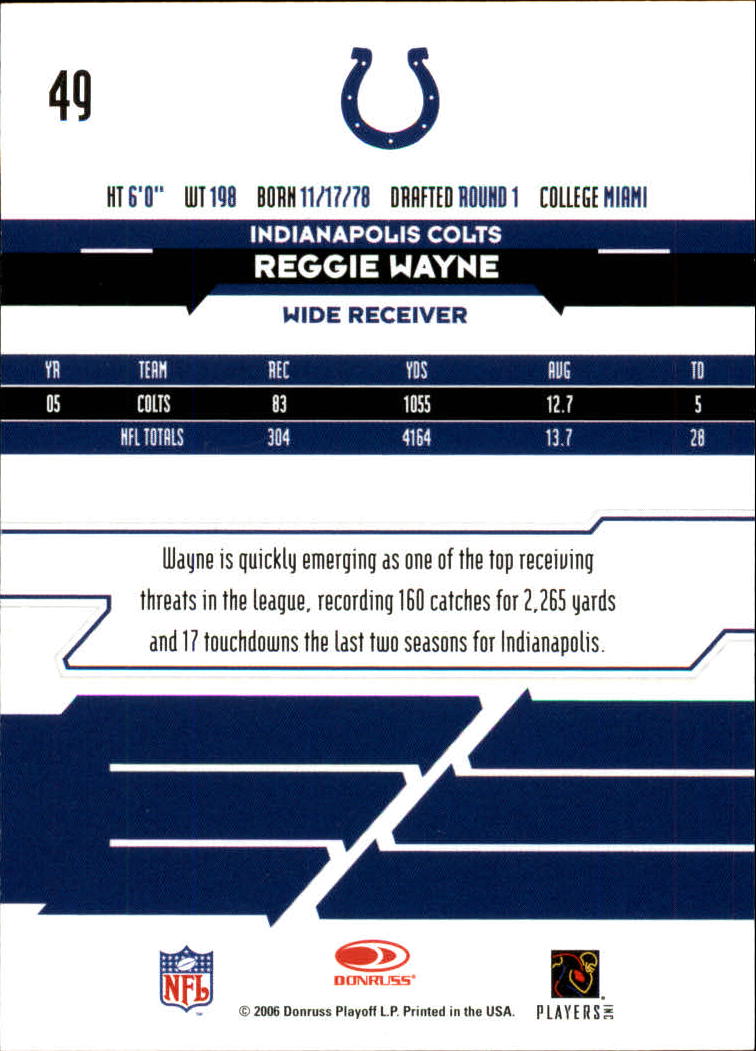 2006 Leaf Rookies and Stars Longevity Target Sapphire Parallel #49 Reggie Wayne back image