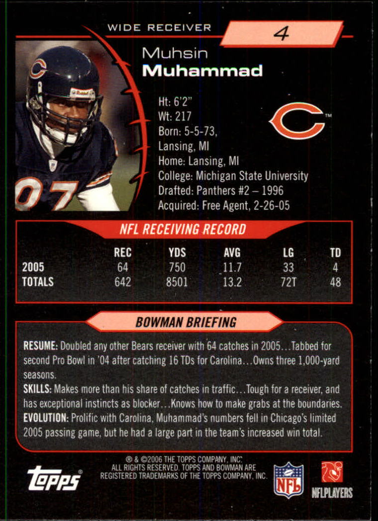2006 Bowman #4 Muhsin Muhammad back image