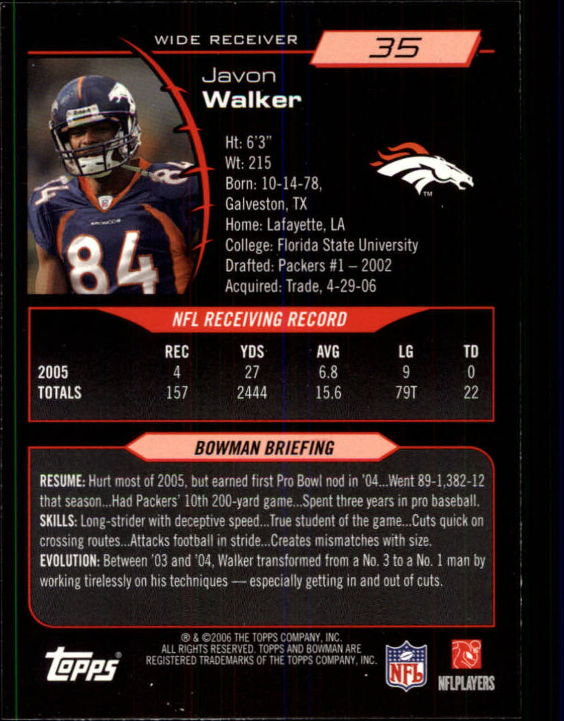 2006 Bowman #35 Javon Walker back image
