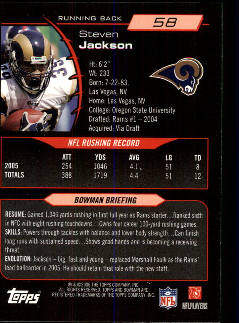 2006 Bowman #58 Steven Jackson back image