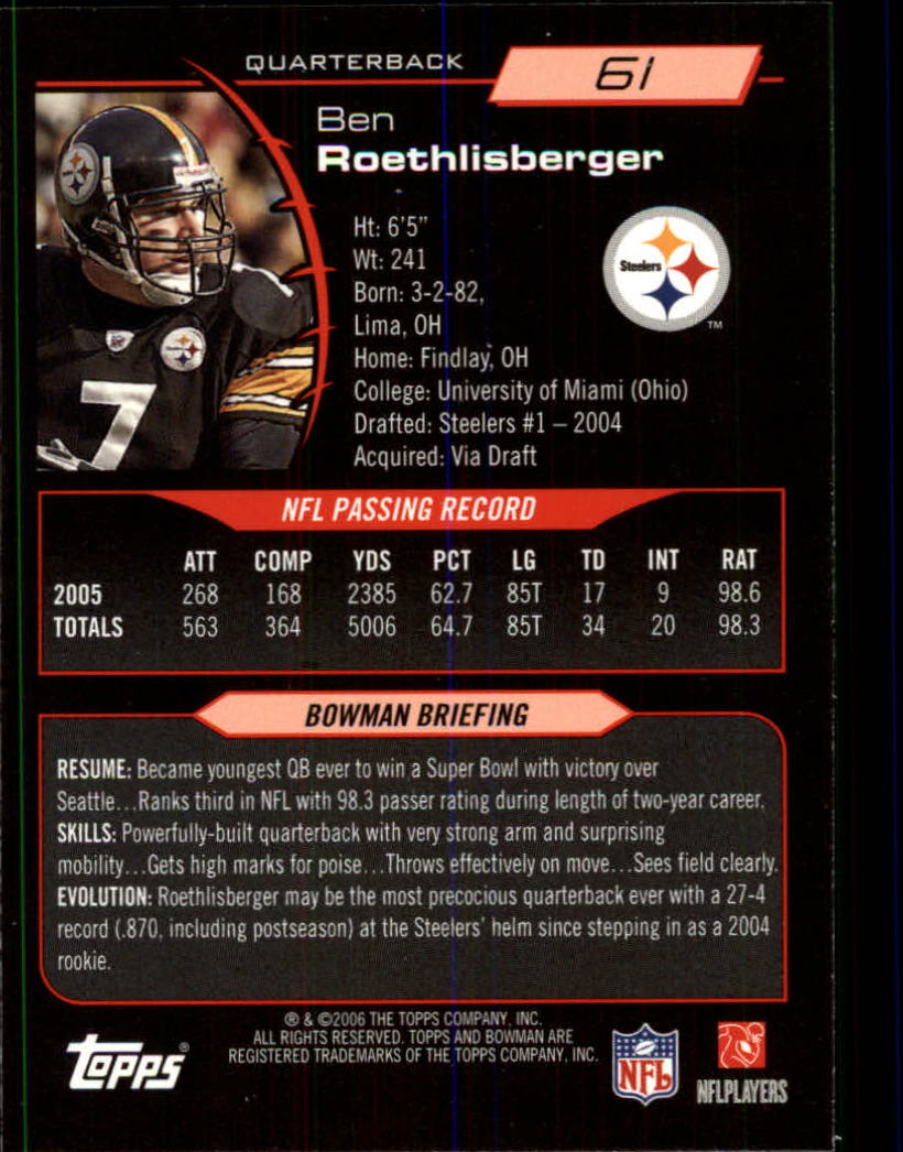2006 Bowman #61 Ben Roethlisberger back image