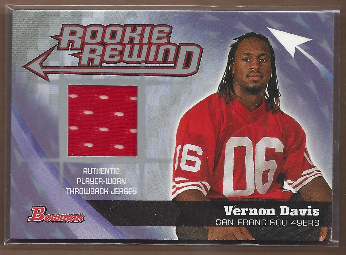 VERNON DAVIS 2006 BOWMAN ROOKIE REWIND SF 49ERS WORN JERSEY PATCH RC!  MARYLAND