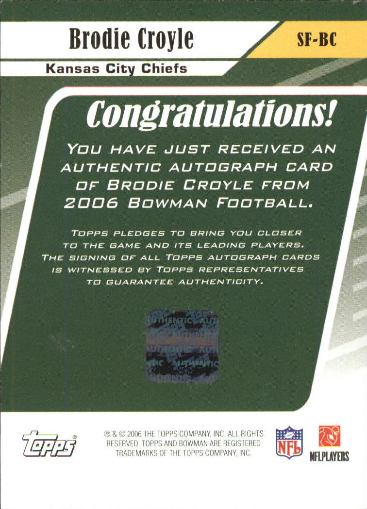 2006 Bowman Signs of the Future #SFBC Brodie Croyle A back image
