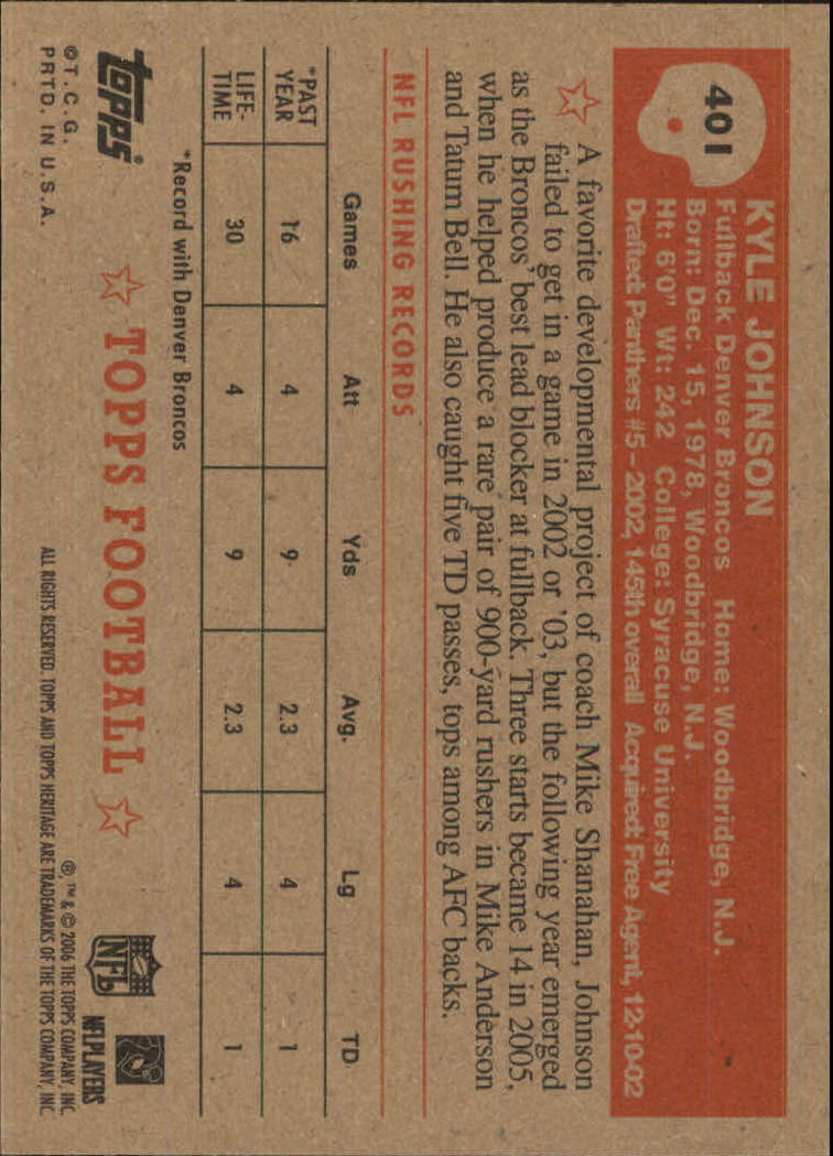 A0751- 2006 Topps Heritage Fb Verschieden Einsatz Karten -du Pick- 15 + Gratis - Bild 227 von 300