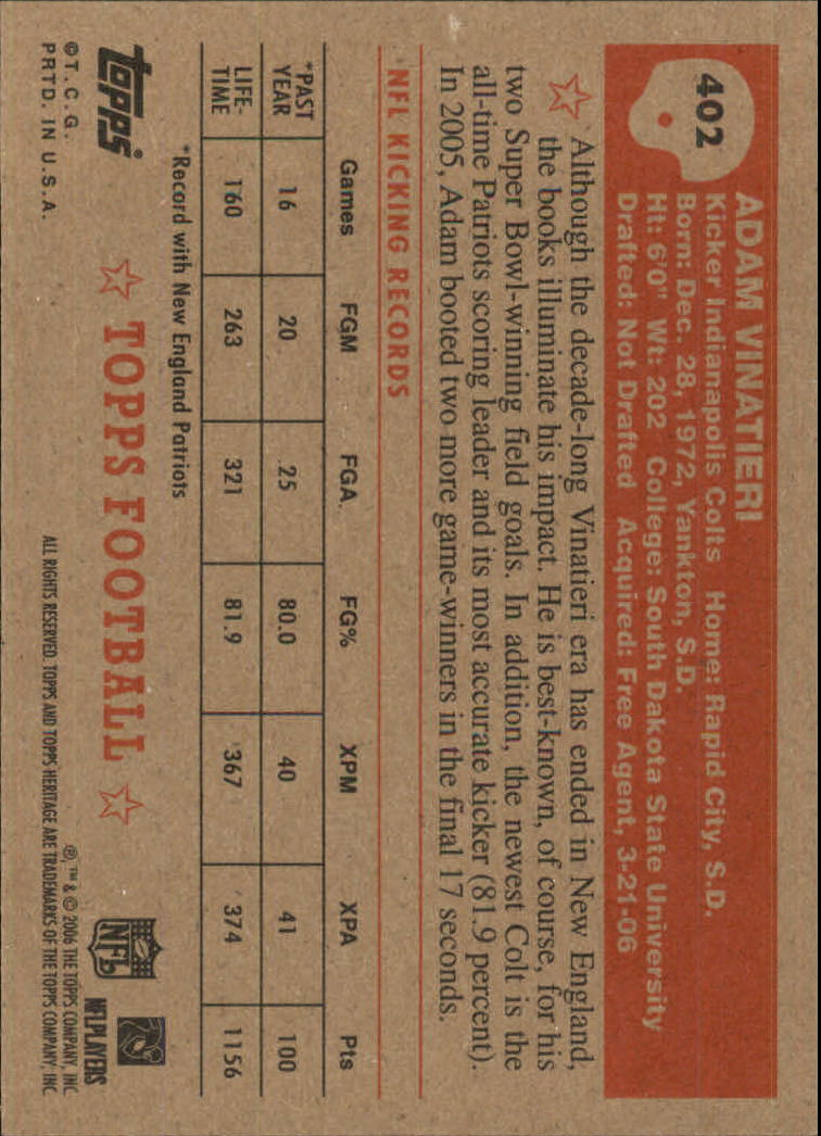 A0751- 2006 Topps Heritage Fb Verschieden Einsatz Karten -du Pick- 15 + Gratis - Bild 268 von 300