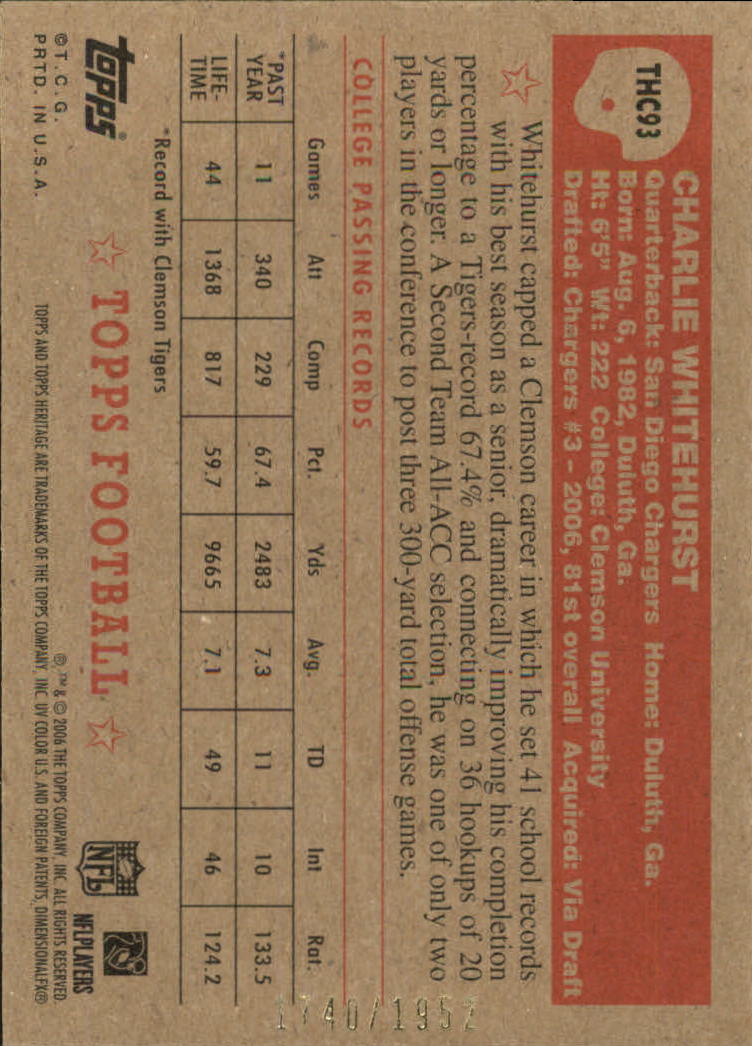 A0751- 2006 Topps Heritage Fb Verschieden Einsatz Karten -du Pick- 15 + Gratis - Bild 205 von 300