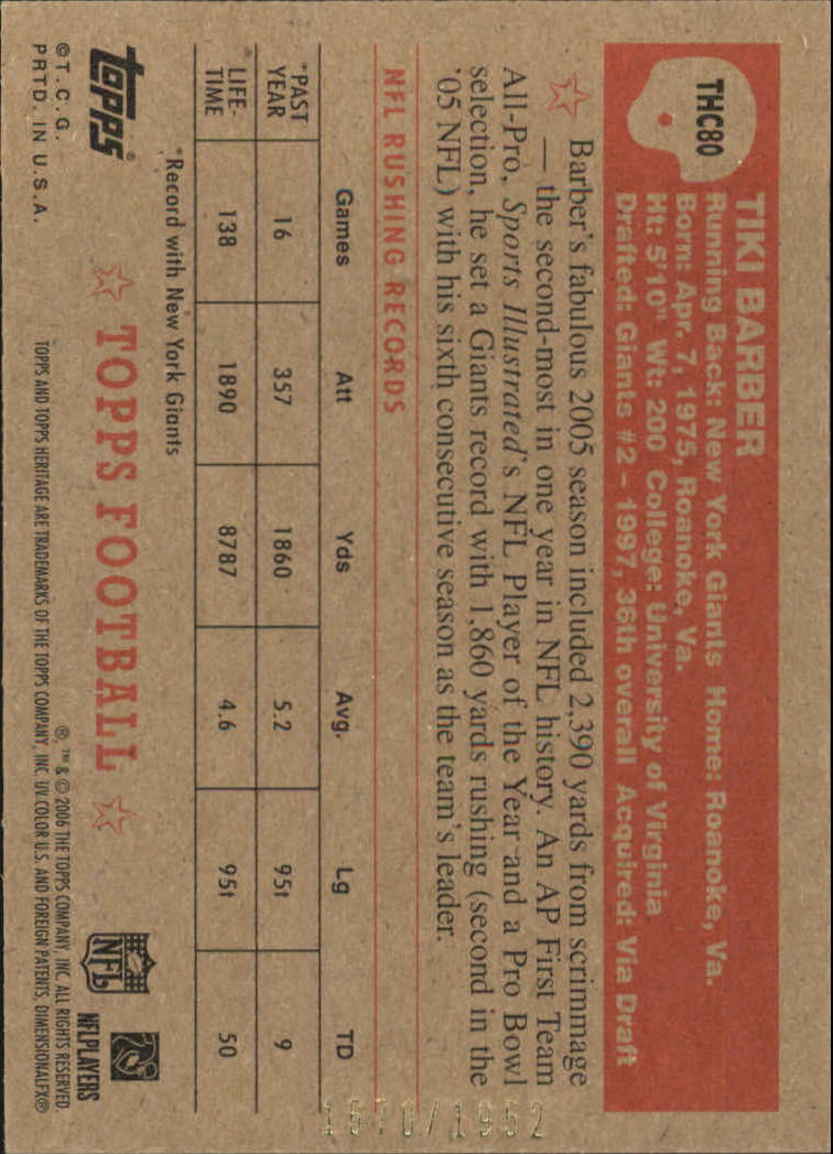 A0751- 2006 Topps Heritage Fb Verschieden Einsatz Karten -du Pick- 15 + Gratis - Bild 264 von 300