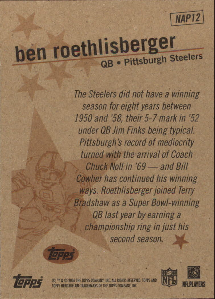 2006 Topps Heritage New Age Performers #NAP12 Ben Roethlisberger back image
